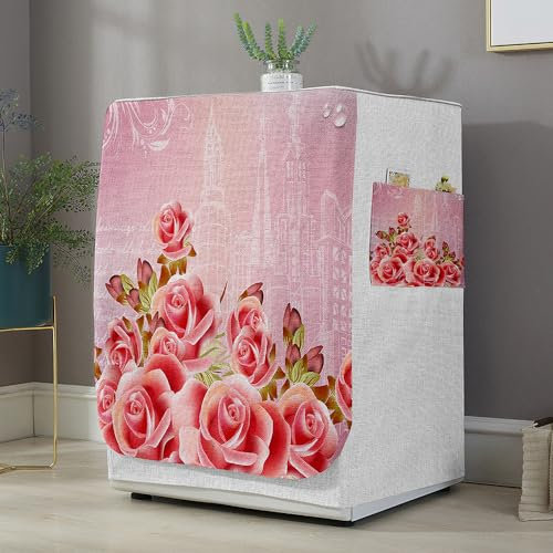 Highdi 3D Funda de Lavadora Cubierta Exterior,Adapta a la Mayoría de Lavadoras y Secadoras de Carga Frontal Protector Solar a Prueba de Polvo (Flor Rosa 7,L Capacidad 10.5~12 KG)