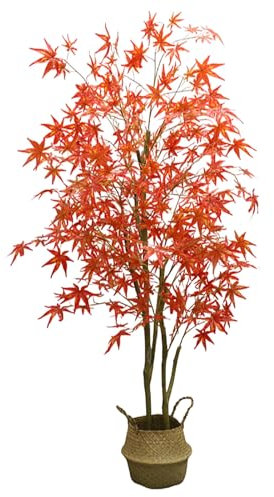 Elitix Künstlicher Baum Künstlicher Roter Japanischer Ahorn Im Topf, 2/3 / 4/5 / 6/7 / 8/9 Fuß, Atemberaubende Künstliche Dekopflanze, Fast Natürlich, Schattenroter Ahorn mit Pflanzgefäß(180cm(6ft))