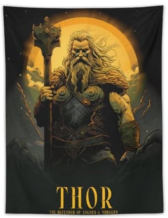Nordische Mythologie Thor Poster Tapisserie Drucke Zimmer Ästhetische Wandkunst Schlafzimmer Wandteppiche Wände Schlafzimmer Heimdekoration 76,2 x 101,6 cm