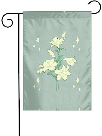 WHJWXC Gartenflagge, 30,5 x 45,7 cm, hochwertiges Polyesterfasergewebe für alle Jahreszeiten, Hof-Dekoration, Cartoon-Druck mit weißen Lilien