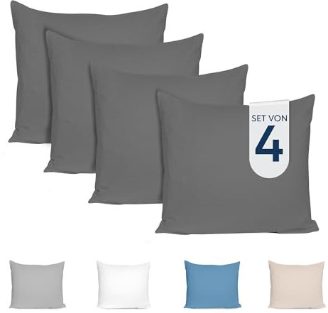 Dreamzie Kissenbezug 50x50 (4er Set) - 100% Jersey Baumwolle 150 g/qm Kissenbezüge - Anthrazit - Für Kissen 50 x 50 cm - Kissenhülle - Kissenbezug - Resistent und Hypoallergen - Zertifiziert Oeko-Tex