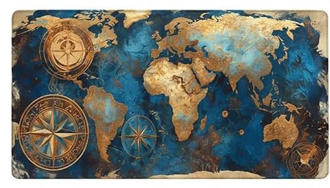 Rétro Tapis de Souris XXL 1600x800X0.3MM, Tapis de Souris Carte du Monde Motif Bords Cousus Désign, Imperméable Tapis Souris avec Base en Caoutchouc Antidérapante pour Bureau Decoration, Cadeau -3290