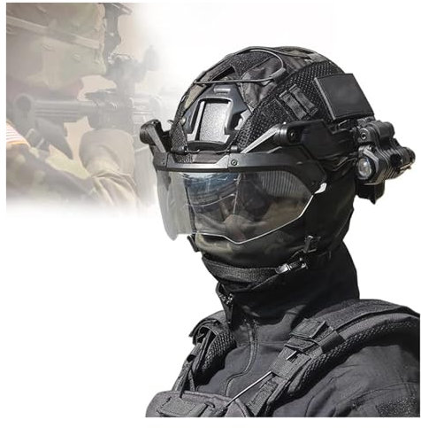 YChoolco Taktischer Airsoft-Schutzhelm mit Schutzbrille Und Verstellbarem Visier for Taschenlampe, Paintball-Spielhelm-Set mit Camouflage-Abdeckung