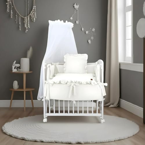 Babyhafen® 3in1 Beistellbett 40x90 Stubenwagen – Musselin Weiß – Babybett Komplettset 90x40 cm, Matratze, Rollen (weiß)