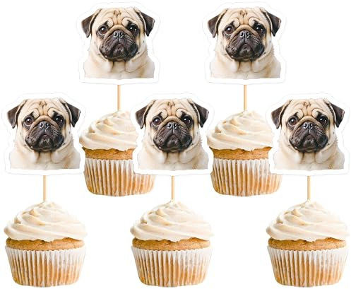 Blumomon 24 Stück Pug Cupcake Topper Hund Geburtstags Kuchen Deckel Hund Themen Party Dekorationen