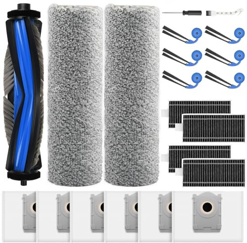 21 Stück Zubehör Set für Ecovacs Deebot X9 PRO Omni Saugroboter, Ersatzteile mit 1 Hauptbürste, 6 Staubbeutel, 2 Wischwalze, 4 Filter, 6 Seitenbürsten, 1 Reinigungsbürste, 1 Schraubendreher