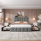 4ft6 Double Upholstered Bed with 4 Storage Drawers, Velvet Bed Frame with Charging Station. Adjustable Button Tufted Headboard with USB and Type - C Ports, No Box Spring Needed, Grey (No Mattress)