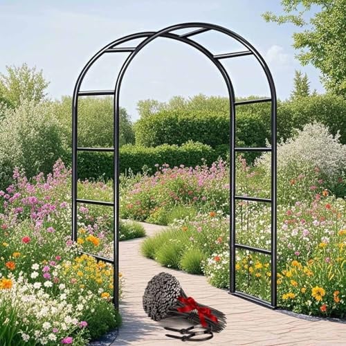 Schwer Rosenbogen Verzinkt Gartenbogen, Wetterfest Rosenbogen Aus Metall Stabil Für Kletterpflanzen Freistehend, Gartenlaube, Rosengestell Torbogen 120 140 180 200 240 280cm(Schwarz,W80 X H220cm)