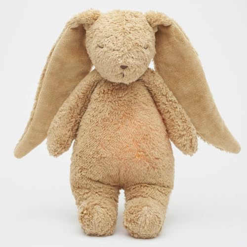 Moonie 2.0 Organic Humming Bunny with Night Lamp – Cappuccino | Soothing White & Pink Noise Sleep Aid for Babies | Voice Recording | Rechargeable, GOTS Certified Cotton | Calming Plush for Newborn & T