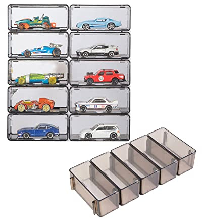 1/64 Auto-Modell-Vitrine, 10 Stück, transparente Acryl-Vitrine Aufbewahrung für Automodelle, für Maßstab 1/64, 1/156, 1/89, 1/185, 1/90, 1/136, 1/73, 1/70, 1/80 (grau)