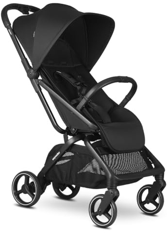 Easywalker Rockey M - Pure Black, Für Kinder von 0-22 kg, Automatisch faltbar, Einzigartiges Zubehörsystem, Inklusive Regenschutz, Autositz kompatibel - schwarz