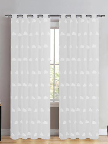 HOME ZEN HOUSEHOLD LINEN Tenda DEMETRA da interno 1 pezzo, stile Moderno con Nuvole, 140x270cm, Pannello Singolo Trasparente con 8 Anelli, per camera letto, soggiorno (Bianco)