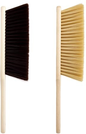XXFLOWER 2 Stück Handbesen mit langem Holzgriff Weiche Borsten Bürste für Staubentfernung als Handfeger Auto, Kaminbesen, Polsterbürste, Staubbürste, Tischbesen, Fusselbürste für Theke,Sofa, Kleidung