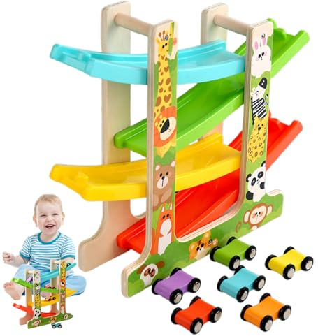 Auto Rampe Spielzeug - Spielturm für Fahrzeuge mit Schwerkraftbahn aus Holz, kompakte Rennkonstruktion, interaktives pädagogisches Geschenk für Vorschul-Fähigkeitstraining |
