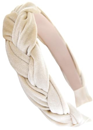 axy Trachten Haarreif geflochten fürs Dirndl Samt Flechtoptik Damen Stirnband Haarschmuck Haarreifen Hairband HRZ3 (Weiss, Breit)