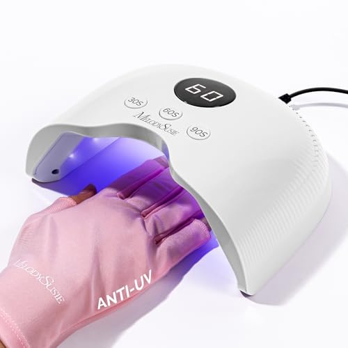 MelodySusie UV Nail Lamp P-Plus30A with UV Gloves for Gel Nail Polish 24W | Fits Whole Hand & Feet, 30s/60s/90s Settings, Smart Sensor,30 UV/LED Beads, Jelly Gel, Base Top Coat, for Beginners at Home