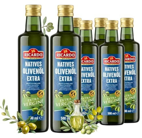 RICARDO Natives Olivenöl Extra 12 x 500ml Kaltgepresst - Ideal für Salate und Antipasti - Herkunft Spanien – kalt extrahiert