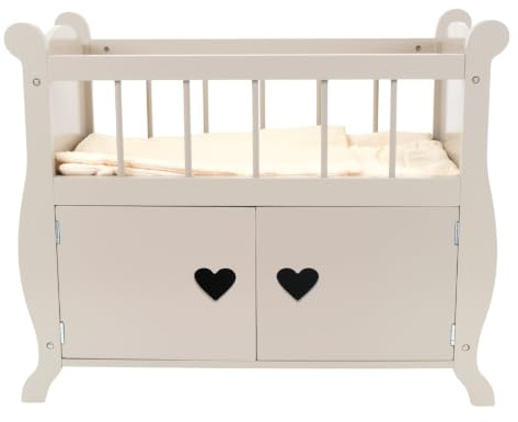 Bandits & Angels Puppenbett Sweetheart aus Holz mit Schrank Sand – Puppenbett aus Holz – geeignet für Puppen bis 46 cm – inklusive Decke – Puppenbett – Puppenmöbel