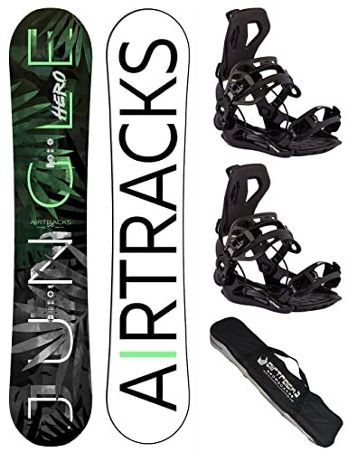 Airtracks Herren Snowboard Set Freeride Freestyle - Jungle Hero Hybrid Rocker Wide Snowboard 155 - Softbindung Master XL - SB Bag