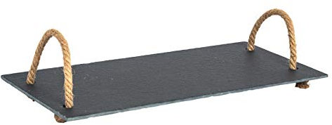 Argon Tableware Slate Serving Tray with Rope Handles - 40 x 20cm - Pack of 1 - Natural Slate Serving Platter Bread Cheese Board for Restaurant Appetizers, Snacks, Lunch, Dinner