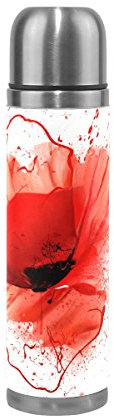 Eslifey Bouteille d'eau isotherme Coquelicot rouge avec pulvérisateur de peinture anti-fuite Thermos en acier inoxydable