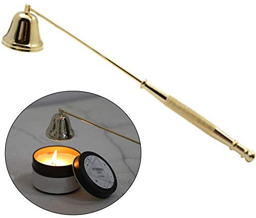 Xinlie Apagavelas Mango Largo Acero Inoxidable Accesorios para el Hogar Vintage Apagar con Seguridad Apagar Decoración Fuego Herramienta Cubierta Banquete en Forma Campana Extintor de Vela (Dorado)