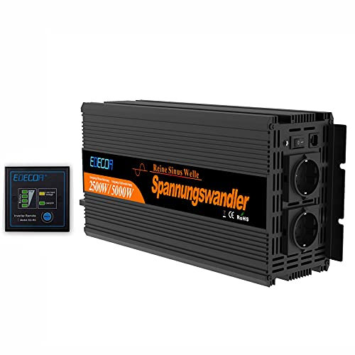 EDECOA Wechselrichter 12v auf 230v Reiner Sinus 2500w Wohnwagen Spannungswandler und Fernbedienung KFZ Stromwandler Inverter 12v 220v Umrichter (2500w Pro)