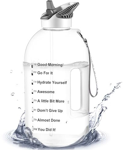 GHONLZIN Bottiglia d Acqua, Water Bottle 1 Gallone Borraccia Sportiva Acqua con Indicatore del Tempo Bottiglia d'Acqua Senza BPA per Corsa, Ciclismo, Lavoro e Palestra