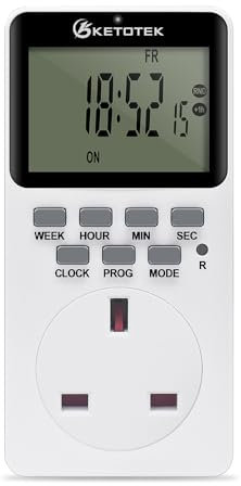 Digital Plug-in Timer Outlet Socket 20 on/off Programmable Timer Switch 24 hours 7 days Programs and Countdown Energy Saving Timing Plug Socket (13A 3120W 220VAC)