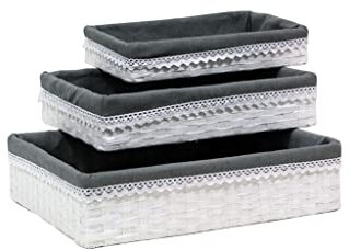 CAJONERAS DE TIRAS DE PAPEL BLANCA CON TELA GRISSET DE 3.Bandejita de papel almacenaje. Bandeja de papel utensilios baño. Bandeja de papel lotes de productos (42 * 31 * 10/37 * 26 * 8/32 * 21 * 6)