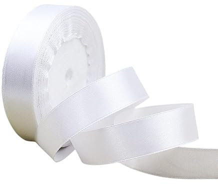 POPOYU Weiß Satinband Dekoband Stoffband,20mm x 23m/Rolle Satinbänder Geschenkbänder Geschenkband Schleifenband Ribbon für Hochzeit,Valentinstag,Geburtstag Geschenke,DIY Handwerk,Sträuße Verpackung