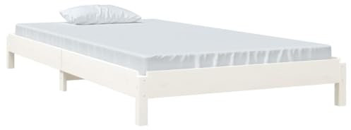 vidaXL Stapelbett Holzbett Massivholzbett Einzelbett Bett Bettgestell Bettrahmen Schlafzimmerbett Schlafzimmermöbel Weiß 90x190cm Massivholz Kiefer