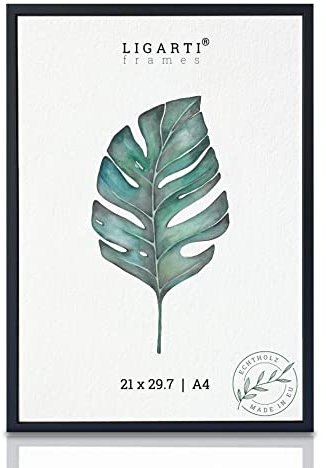 Ligarti® Bilderrahmen Din A4 21x30 (Made in EU) I Rahmen aus Echtholz I Holzbilderrahmen, Holzrahmen in 21x29,7 Schwarz I Picture Frame Schwarz
