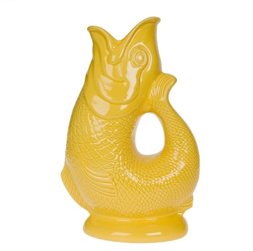 Gurgly Iconic Yellow Glug Jug Large 28cm 1.4L – Fish Water Jug, Decorative Fish Vase, Ornament, Carafe