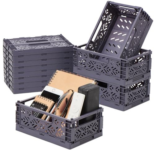 EZOWare Small Foldable Plastic Storage Crates, Set of 12 Stackable Organiser Bins, Folding Basket Containers for Nursery, Kids Toys, Closet Organiser - 22.2x14.7x9.2 cm/Gray