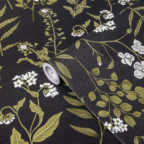Fantasnight Klebefolie Möbel Schwarze Gold, Blumen Motive Selbstklebende Tapete Abnehmbar, Matt Wandtapete Vintage Floral Folie für Möbel Wasserdicht für Küche Fenster 44 x 300cm
