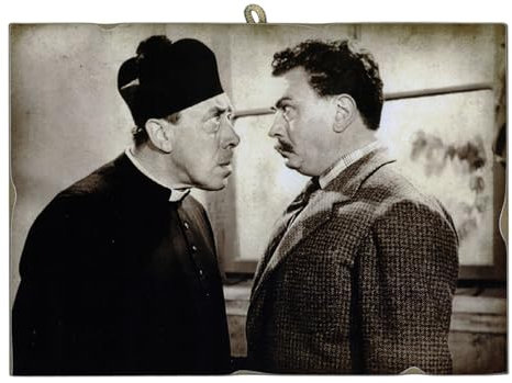 KUSTOM ART Wandbild im Vintage-Stil, Serie berühmter Schauspieler Fernandel (Don Camillo) Gino Cervi (Peppone), Druck auf Holz, 25 x 18 cm.