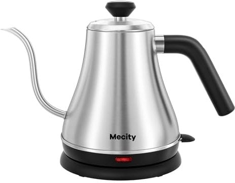 Mecity Stainless Steel Gooseneck Electric Kettle, Quick Heating, Automatic Shut-off, 1000W, Stainless Steel