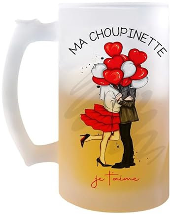 Chope Ma Choupinette Je t'aime Ballon | Verre à Bière Pression Pinte Couple Saint Valentin Mariage Fiançailles Anniversaire Cadeau Romantique