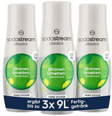 SodaStream Sciroppo 3 lime al limone senza zucchero, 1 flacone produce 9 litri di bevanda preparata, preparato in pochi secondi e sempre fresco, 3 x 440 ml