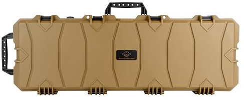 GSG Gewehrkoffer 100cm Tan mit Rollen & Druckausgleich wasserdicht Würfelschaum Langwaffenkoffer Waffenkoffer Gewehr Koffer Transportkoffer Schutzkoffer