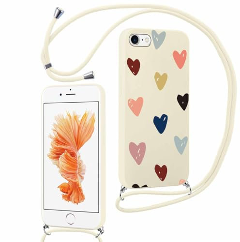Yoedge Schutzhülle für iPhone 6/iPhone 6S mit Kordel, 4,7 Zoll, dünn, weich, Silikon, TPU, Schutzhülle mit ästhetischem Liebesherz, Motiv, stoßfest, Bumper mit verstellbarem Lanyard