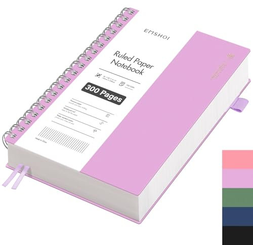 EMSHOI B5 Notizbuch, Collegeblock B5 Liniert, Notizblock 300 Seiten /150 Blatt Zum Schreiben, 100 GSM Papier, PVC Hardcover, für Arbeit Büro Schule 19 x 25 cm - Violett