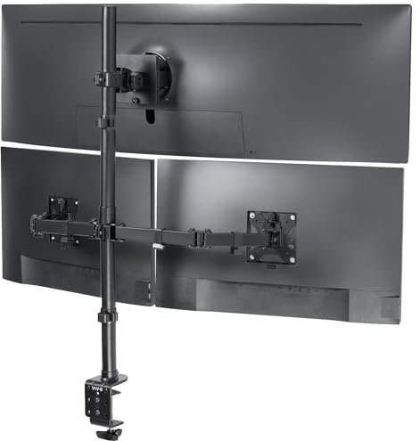 VIVO Triple Monitor Extra Tall Desk Mount for up to 49 inch Ultrawides on Center Bracket and 27 inch Screens on Side Brackets, Holds up to 44 lbs, Black, STAND-V103T