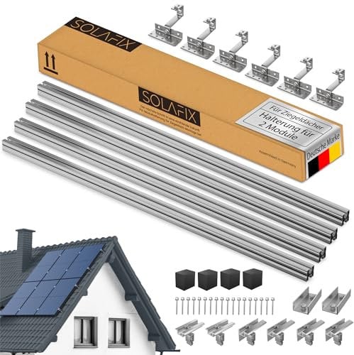 SOLAFIX® Balkonkraftwerk Halterung Ziegeldach - Dachmontage Set für 2 Solarmodule 30-40 mm Rahmenhöhe - Solar Halterung Ziegeldach mit EASY-CLICK-Klemmen & Höhenverstellbaren Dachhaken
