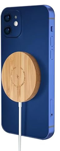 Magnetic Wireless Charger for iPhone, 15W Eco-Friendly Bamboo Wireless Charger, MagSafe Compatible with USB-C Charging Cable (1m), For iPhone 16/15/14/13/12 Plus/Pro/Pro Max/mini Series