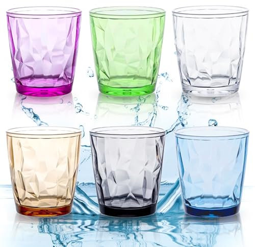6 Bicchieri di Plastica, Acqua Potabile Tazza,Premium Acrilico Plastica Infrangibile Impilabili Bicchieri,Per Acqua E Succo Di Frutta,Ideali Per Picnic, Campeggio,Spiaggia,Feste Assorted Color,310ML