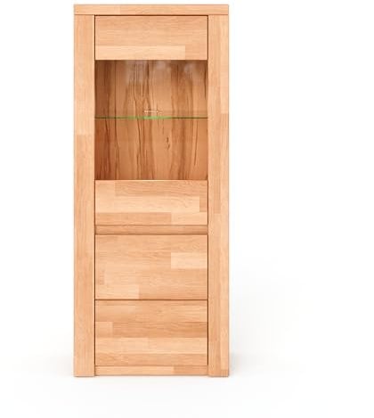 Kiki Design Regal in Kernbuche Teil-massiv FSC-Zertifiziert - Modernes Standregal, Vitrinenschränke Bergen aus Kernbuche teilmassiv geölt, grifflose Optik
