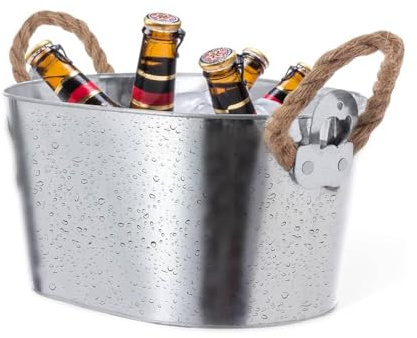 Regalisimos Cubo para cervezas metálico con abridor y asa de cuerda