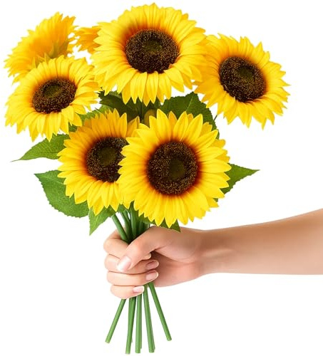 PcvGef 8 Stück Künstliche Sonnenblumen, Gelbe Sonnenblumen Deko Für Hochzeit, kunstblumen deko, Herbst Deko, Kunst Blumen, Kunstblumen Für Wohnzimmer, Büro, Café